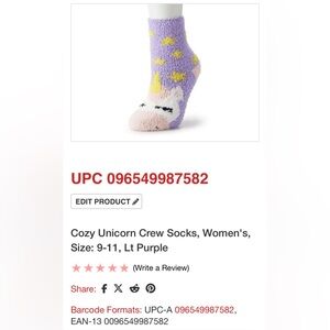 Cozy Unicorn Crew Socks
